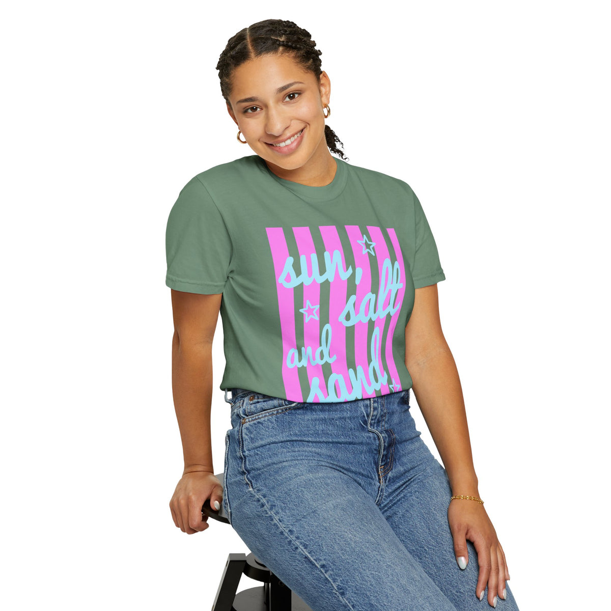 Sun, Salt and Sand - Comfort Colors | Trendy Women's T-Shirt. Direct to Garment. Printed & Shipped in the USA. Unisex Sizes.
