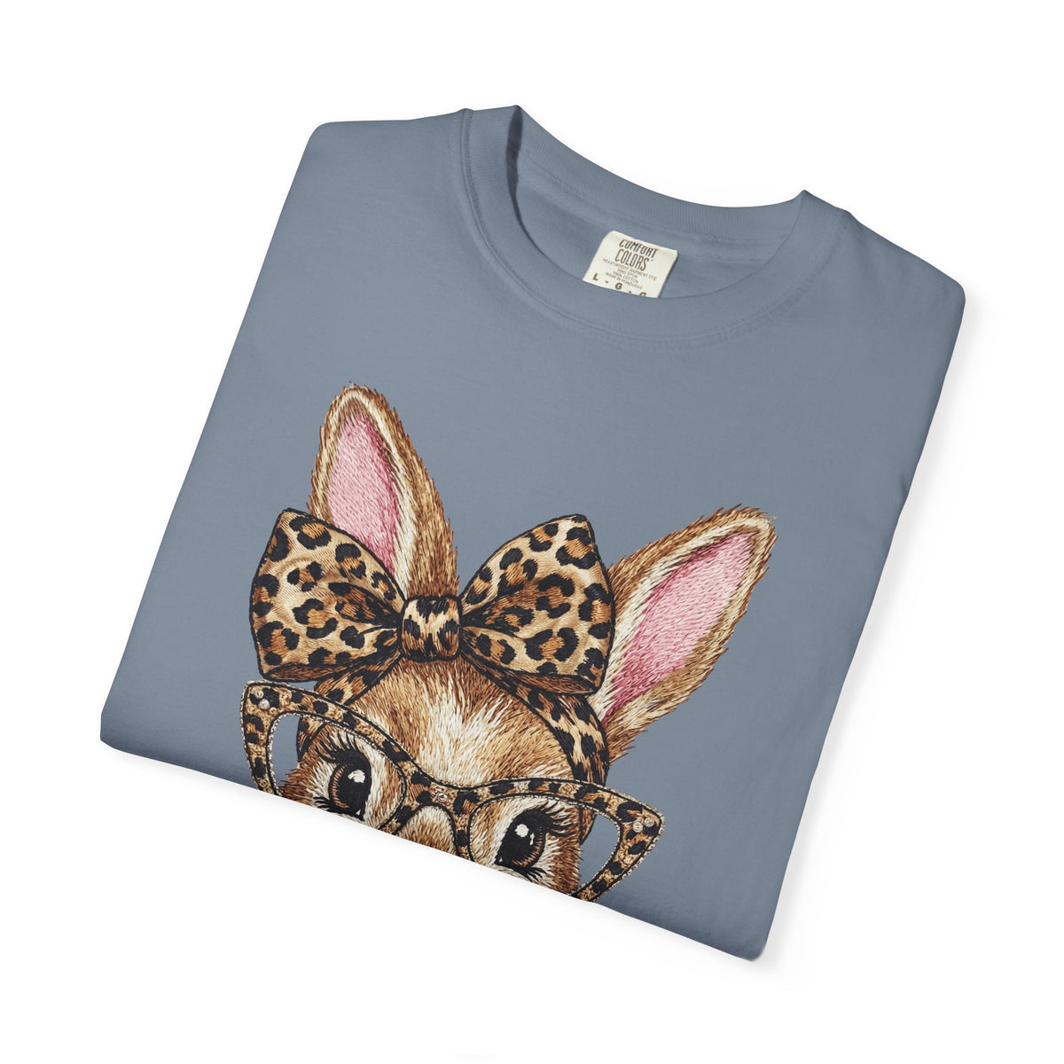 Bunny with Leopard Bow and Glasses - Comfort Colors | Trendy Women's T-Shirt. Direct to Garment. Printed & Shipped in the USA. Unisex Sizes.