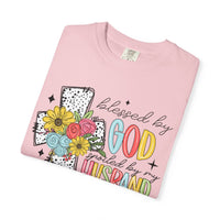 Blessed by God, Spoiled by Husband, Protect by Both - Comfort Colors | Trendy Women's T-Shirt. Direct to Garment. Printed & Shipped in the USA. Unisex Sizes.
