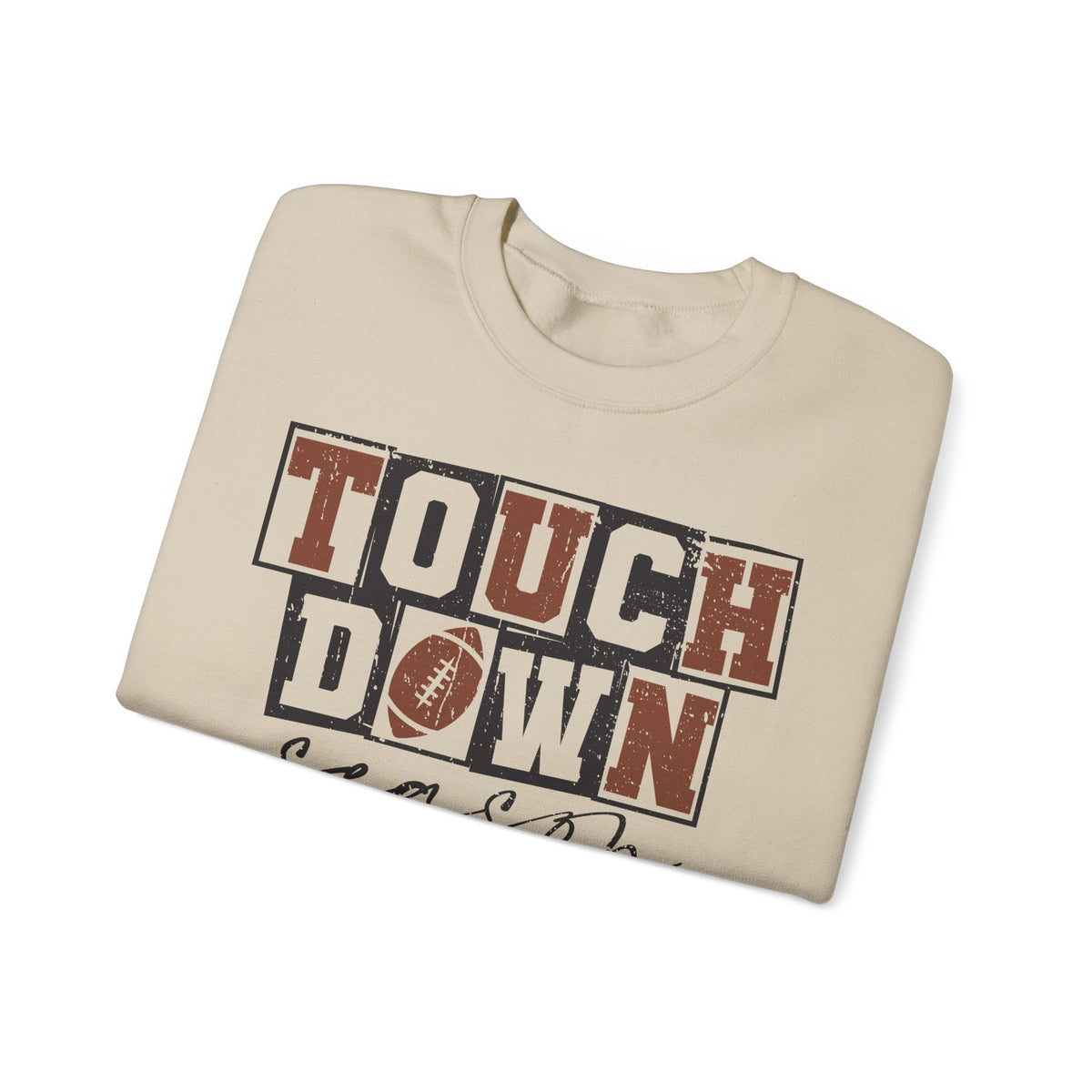 Touchdown Season - Distressed – Gildan Heavy Blend | Trendy Men's and Women’s Soft Sweatshirt. Direct to Garment. Printed & Shipped in the USA. Unisex Sizes.