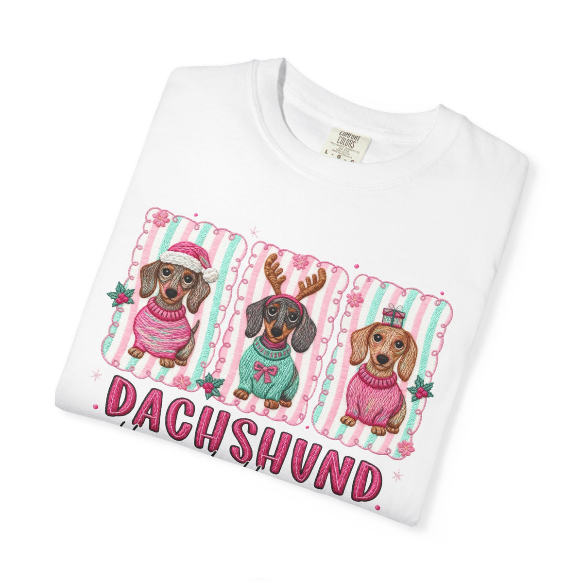 Dachshund Through the Snow - Comfort Colors | Trendy Women's T-Shirt. Direct to Garment. Printed & Shipped in the USA. Unisex Sizes.