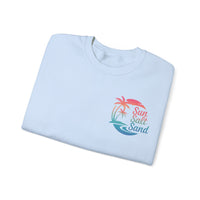 Sun Salt Sand, Beach Sunset - Front & Back Print – Gildan Heavy Blend | Trendy Women’s and Men's Soft Sweatshirt. Direct to Garment. Printed & Shipped in the USA. Unisex Sizes.