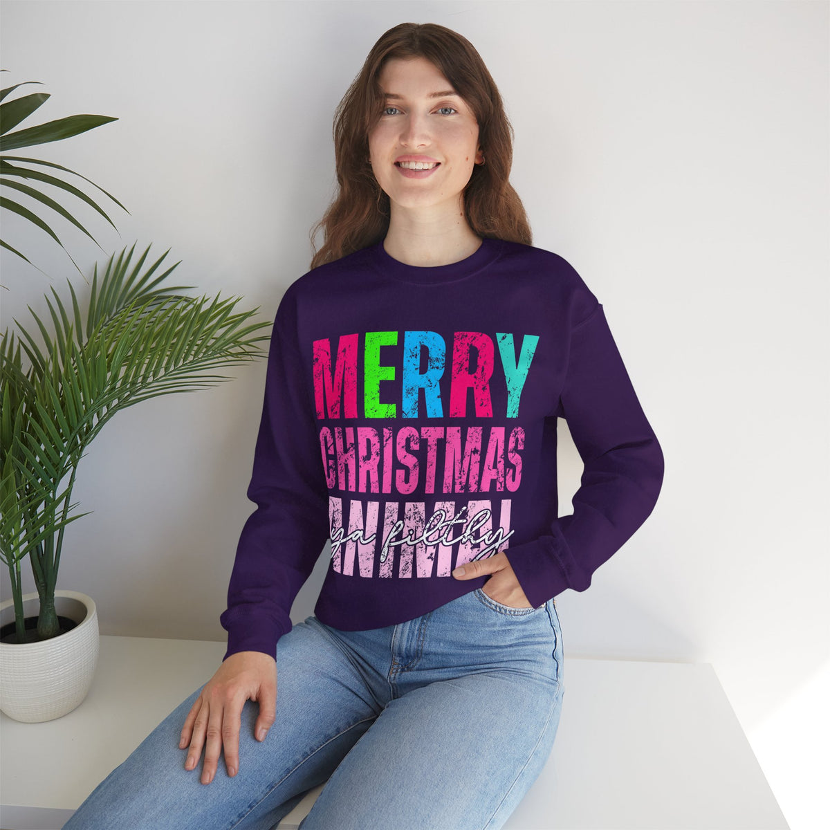 Merry Christmas Ya Filthy Animal – Gildan Heavy Blend | Trendy Women’s Soft Sweatshirt. Direct to Garment. Printed & Shipped in the USA. Unisex Sizes.