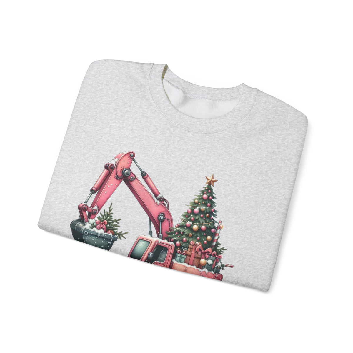 Excavator Merry Christmas Construction – Gildan Heavy Blend | Trendy Women’s Soft Sweatshirt. Direct to Garment. Printed & Shipped in the USA. Unisex Sizes.