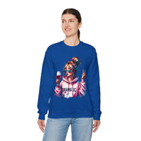 Dramatic Girl With Wine Messy Bun Peace Sign – Gildan Heavy Blend | Trendy Women’s Soft Sweatshirt. Direct to Garment. Printed & Shipped in the USA. Unisex Sizes.