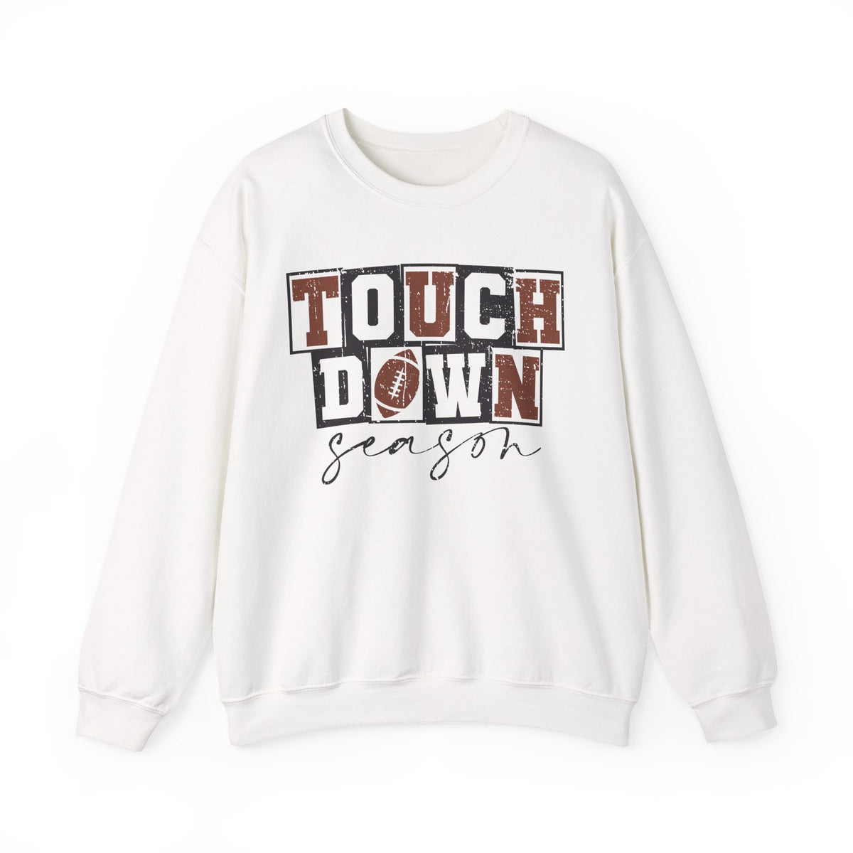 Touchdown Season - Distressed – Gildan Heavy Blend | Trendy Men's and Women’s Soft Sweatshirt. Direct to Garment. Printed & Shipped in the USA. Unisex Sizes.