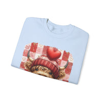 Highland Cow Be Mine, Red Checkered – Gildan Heavy Blend | Trendy Women’s Soft Sweatshirt. Direct to Garment. Printed & Shipped in the USA. Unisex Sizes.
