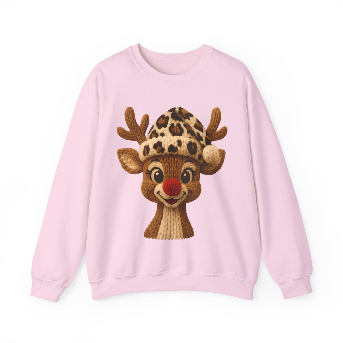 Rudolph Reindeer Leopard Santa Hat Christmas – Gildan Heavy Blend | Trendy Women’s Soft Sweatshirt. Direct to Garment. Printed & Shipped in the USA. Unisex Sizes.