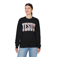 Jesus faux Patchwork – Gildan Heavy Blend | Trendy Women’s Soft Sweatshirt. Direct to Garment. Printed & Shipped in the USA. Unisex Sizes.