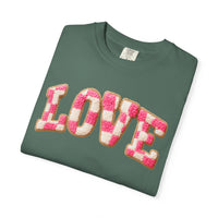 Faux Crochet Checkered LOVE - Comfort Colors | Trendy Women's T-Shirt. Direct to Garment. Printed & Shipped in the USA. Unisex Sizes.