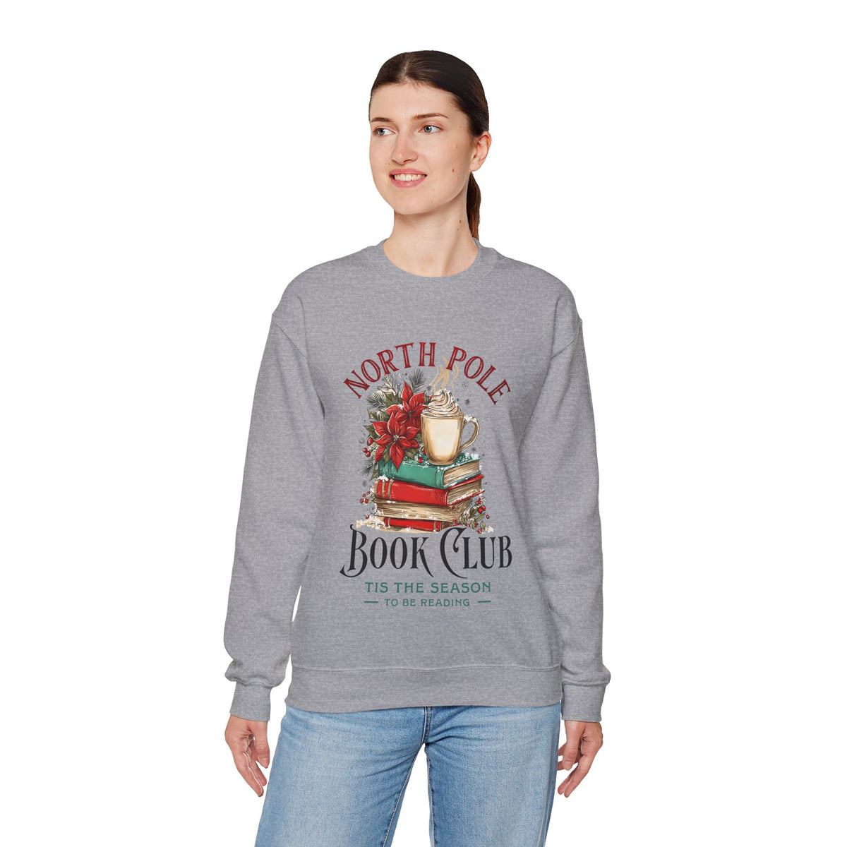 North Pole Book Club – Gildan Heavy Blend | Trendy Women’s Soft Sweatshirt. Direct to Garment. Printed & Shipped in the USA. Unisex Sizes.