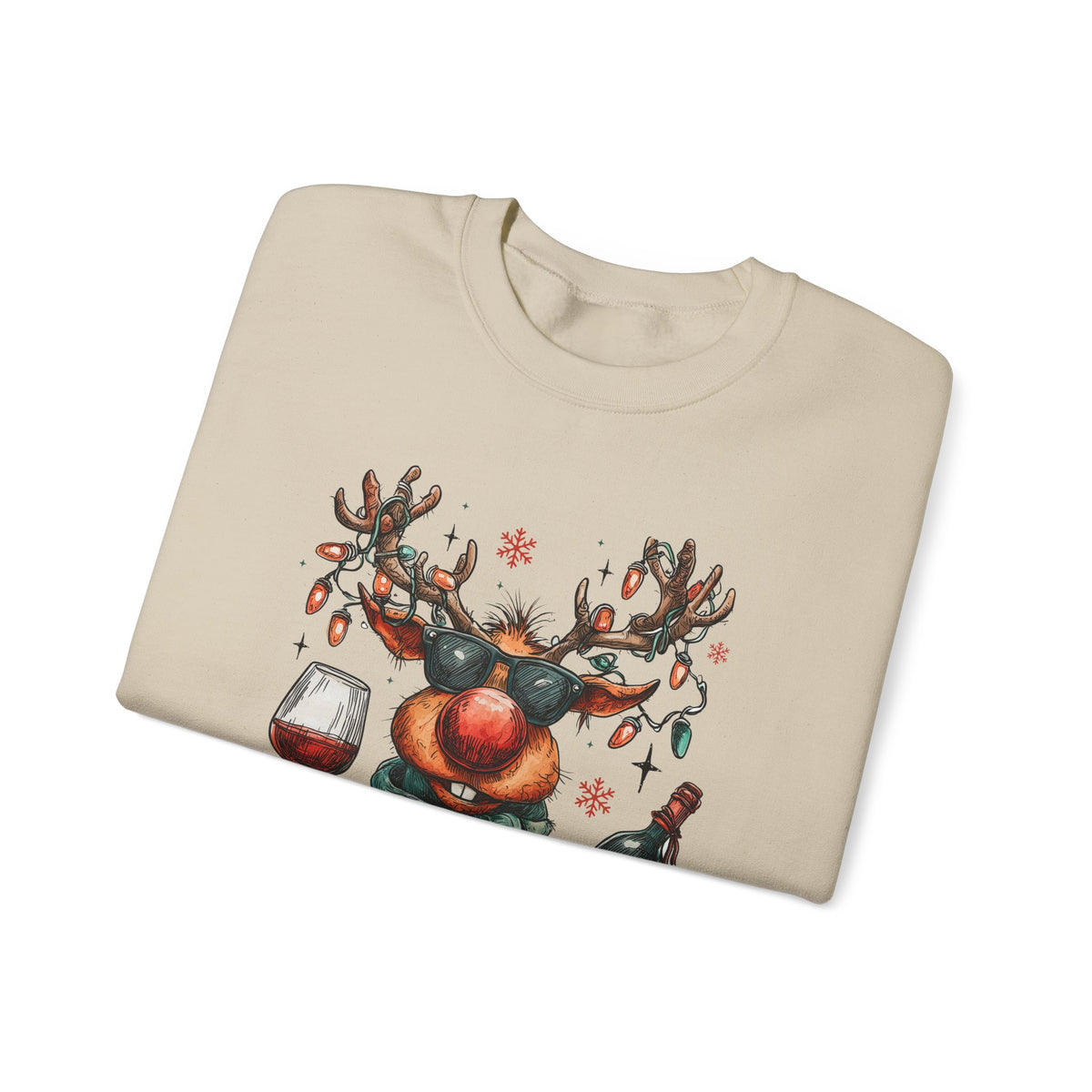 Merry & Mischievous Reindeer – Gildan Heavy Blend | Trendy Women’s and Men's Soft Sweatshirt. Direct to Garment. Printed & Shipped in the USA. Unisex Sizes.