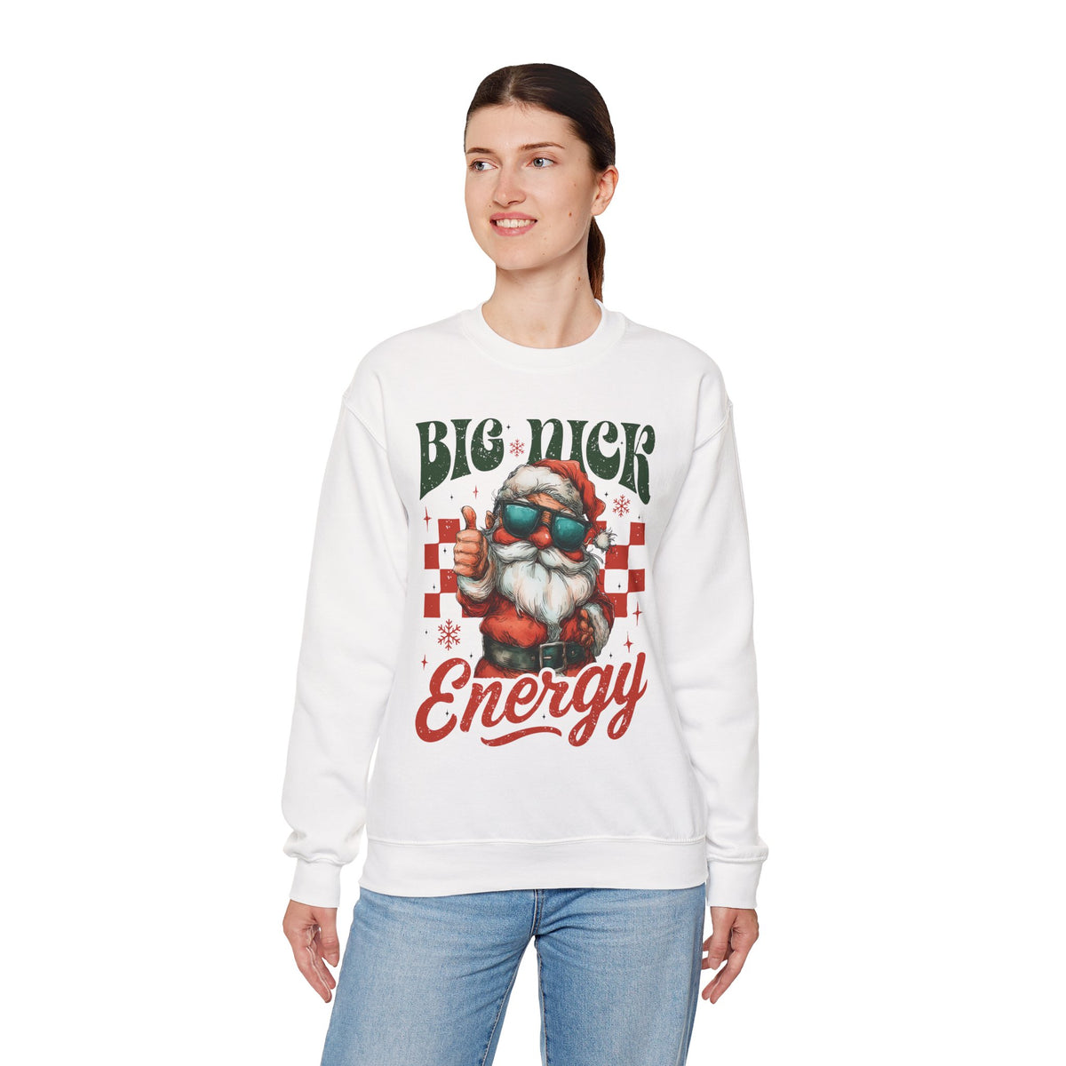 Big Nick Energy - Retro Santa Thumbs Up – Gildan Heavy Blend | Trendy Men's and Women’s Soft Sweatshirt. Direct to Garment. Printed & Shipped in the USA. Unisex Sizes.