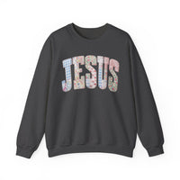 Jesus faux Patchwork – Gildan Heavy Blend | Trendy Women’s Soft Sweatshirt. Direct to Garment. Printed & Shipped in the USA. Unisex Sizes.