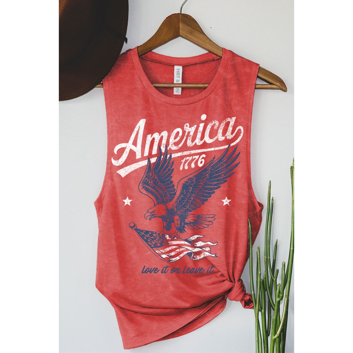 America 1776 Love It Or Leave It - Red Mineral Wash Tank Top