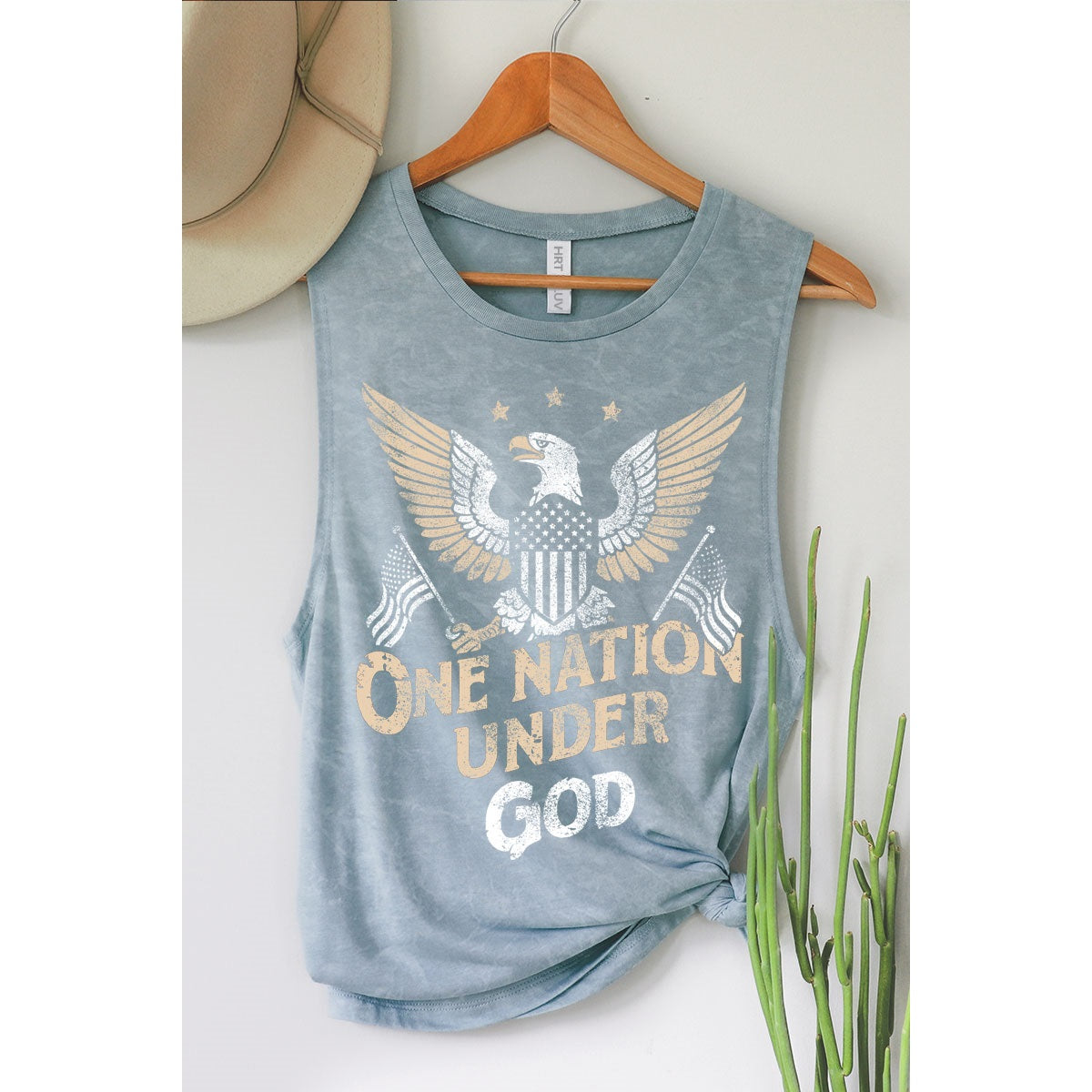 One Nation Under God - Blue Mineral Wash Tank Top