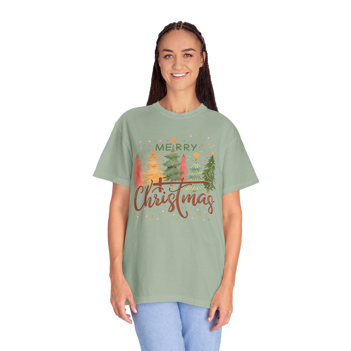 Merry ChrisTmas - Christian Faith - Comfort Colors | Trendy Women's T-Shirt. Direct to Garment. Printed & Shipped in the USA. Unisex Sizes.