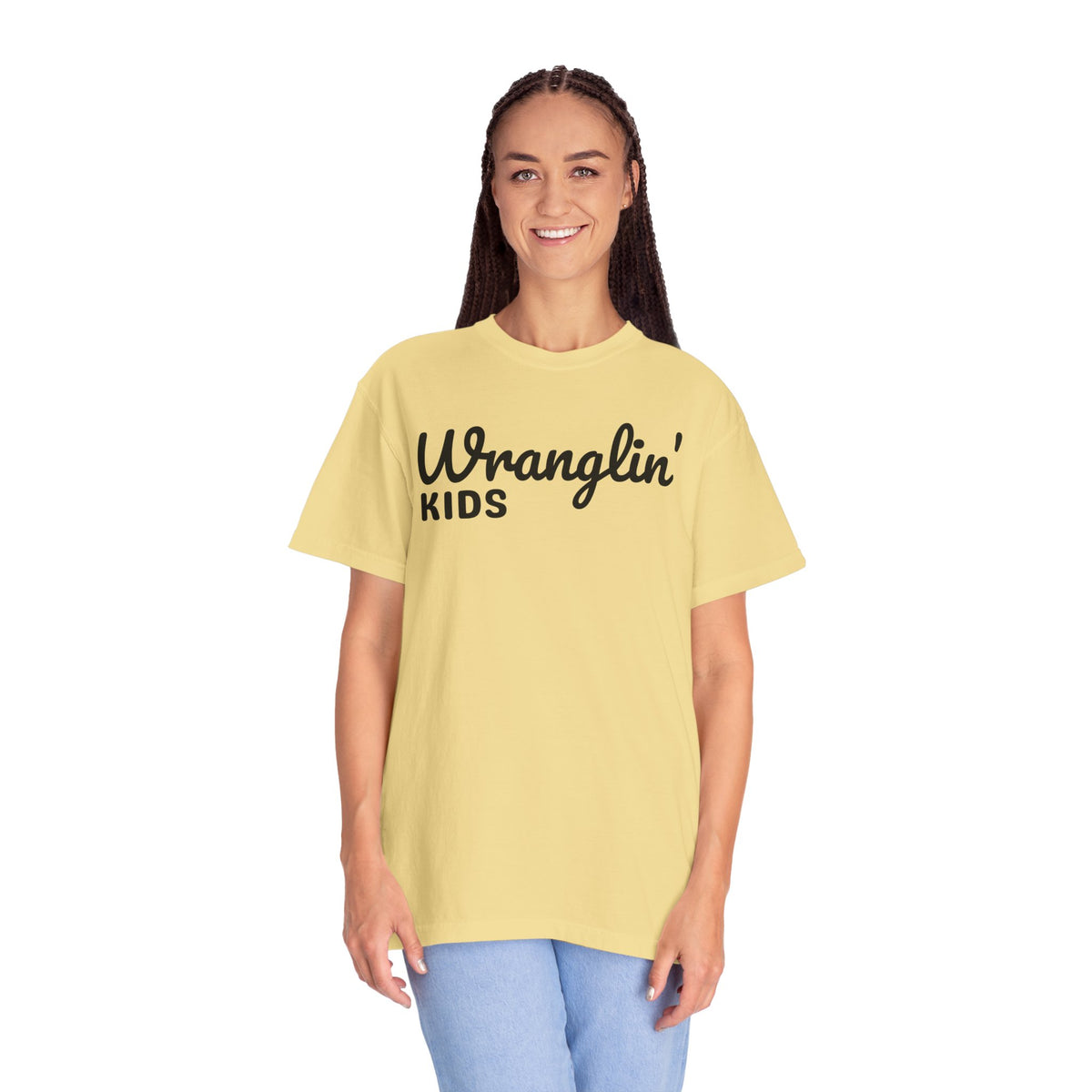 Wranglin' Kids Funny Mom Dad   - Comfort Colors | Trendy Women's and Men's T-Shirt. Direct to Garment. Printed & Shipped in the USA. Unisex Sizes.
