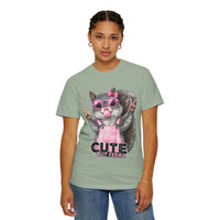 Cute But Feral, Squirrel in Pink Bibs - Comfort Colors | Trendy Women's T-Shirt. Direct to Garment. Printed & Shipped in the USA. Unisex Sizes.