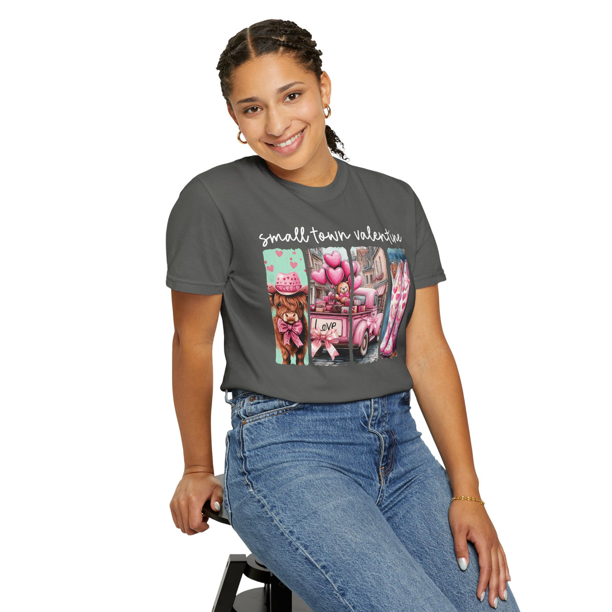 Small Town Valentine - Comfort Colors | Trendy Women's T-Shirt. Direct to Garment. Printed & Shipped in the USA. Unisex Sizes.