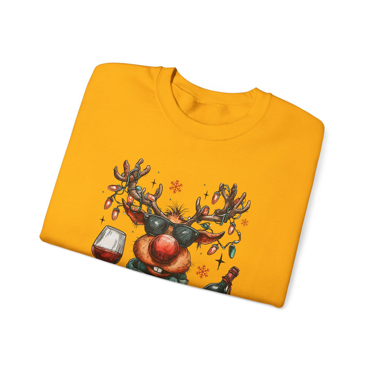 Merry & Mischievous Reindeer – Gildan Heavy Blend | Trendy Women’s and Men's Soft Sweatshirt. Direct to Garment. Printed & Shipped in the USA. Unisex Sizes.