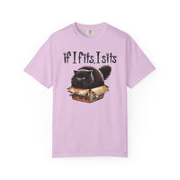 If I Fits I Sits, Cat in a Box - Comfort Colors | Trendy Women's and Men's T-Shirt. Direct to Garment. Printed & Shipped in the USA. Unisex Sizes.
