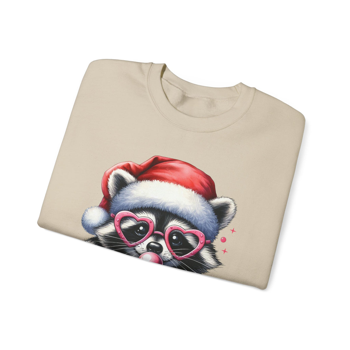 Merry Trashmas Bubblegum Raccoon w/Santa Hat Christmas – Gildan Heavy Blend | Trendy Women’s Soft Sweatshirt. Direct to Garment. Printed & Shipped in the USA. Unisex Sizes.