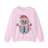 Cute Yarn Snowman - Pink Scarf Faux Yarn – Gildan Heavy Blend | Trendy Women’s Soft Sweatshirt. Direct to Garment. Printed & Shipped in the USA. Unisex Sizes.