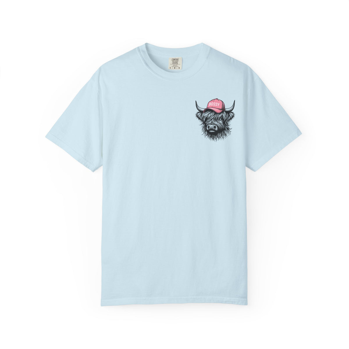 Head Heffa Highland Cow, Front & Back Print - Comfort Colors | Trendy Women's T-Shirt. Direct to Garment. Printed & Shipped in the USA. Unisex Sizes.