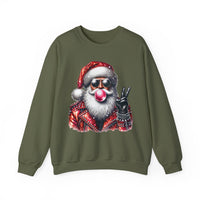 Biker Santa Leather Jacket Bubblegum – Gildan Heavy Blend | Trendy Women’s and Men's Soft Sweatshirt. Direct to Garment. Printed & Shipped in the USA. Unisex Sizes.