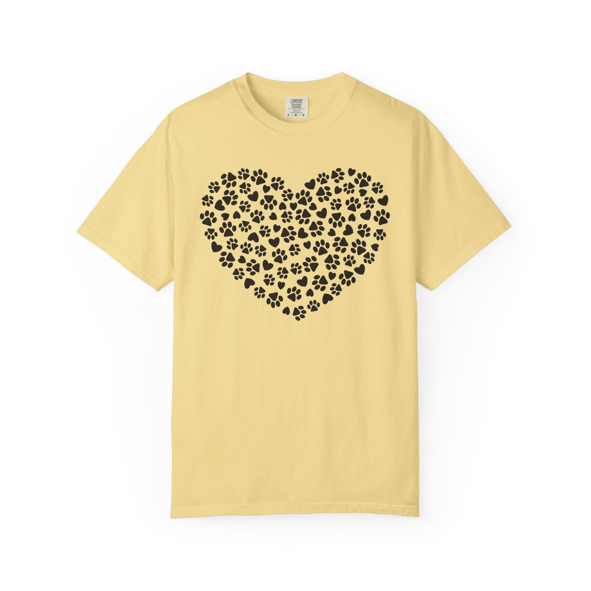 Dog Paw Heart - Comfort Colors | Trendy Women's T-Shirt. Direct to Garment. Printed & Shipped in the USA. Unisex Sizes.
