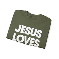 Jesus Loves You – Gildan Heavy Blend | Trendy Women’s and Men's Soft Sweatshirt. Direct to Garment. Printed & Shipped in the USA. Unisex Sizes.