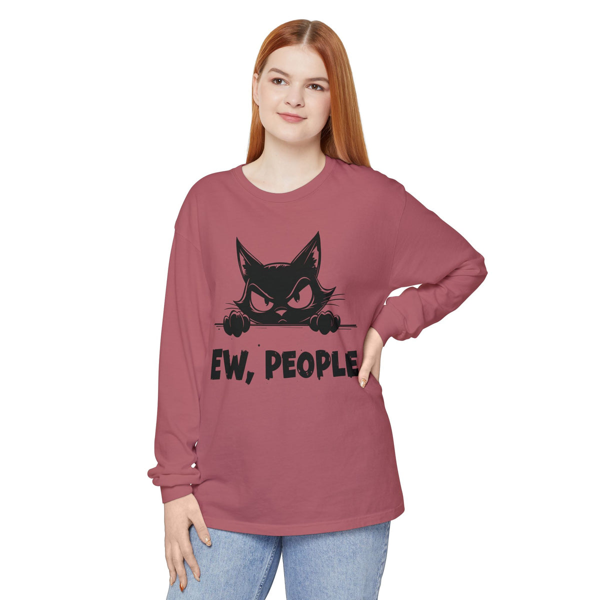 Ew People, Grumpy Cat - Comfort Colors | Trendy Women's and Men's Long Sleeve T-Shirt. Direct to Garment. Printed & Shipped in the USA. Unisex Sizes.