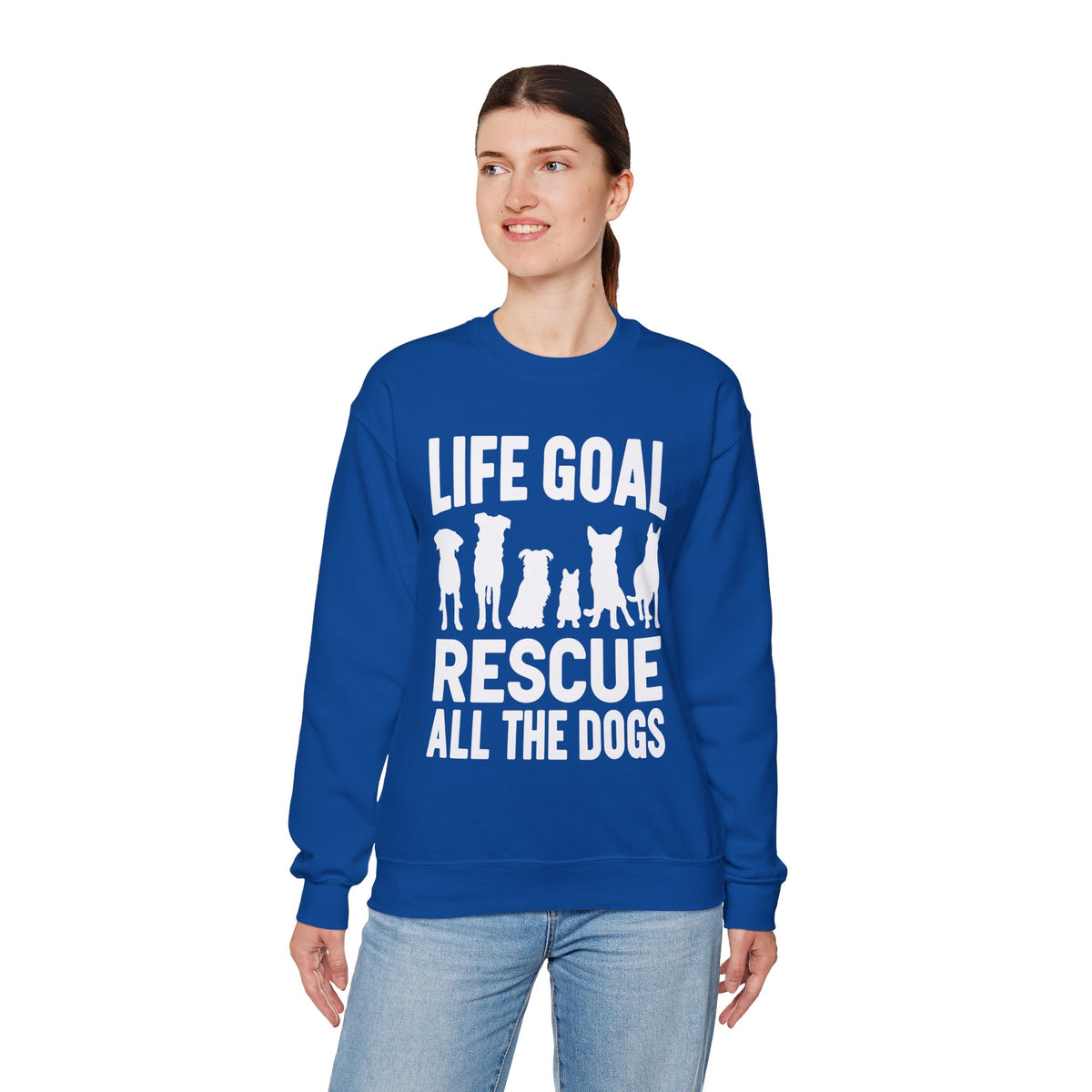 Life Goal Rescue All The Dogs – Gildan Heavy Blend | Trendy Men's and Women’s Soft Sweatshirt. Direct to Garment. Printed & Shipped in the USA. Unisex Sizes.