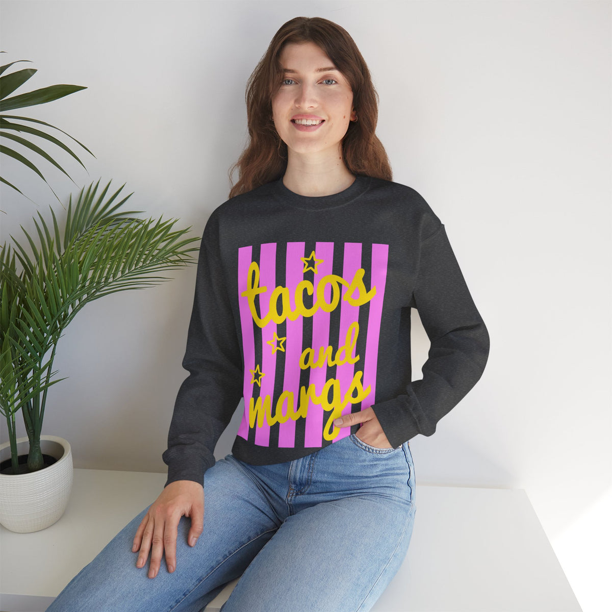 Tacos and Margs – Gildan Heavy Blend | Trendy Women’s Soft Sweatshirt. Direct to Garment. Printed & Shipped in the USA. Unisex Sizes.