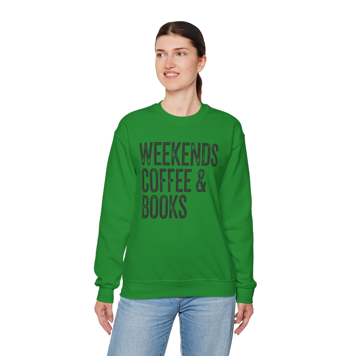 Weekends, Coffee & Books, Vintage – Gildan Heavy Blend | Trendy Women’s and Men's Soft Sweatshirt. Direct to Garment. Printed & Shipped in the USA. Unisex Sizes.