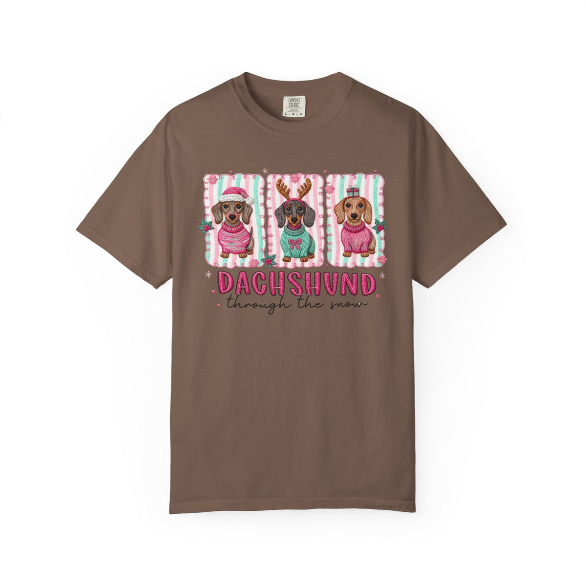 Dachshund Through the Snow - Comfort Colors | Trendy Women's T-Shirt. Direct to Garment. Printed & Shipped in the USA. Unisex Sizes.