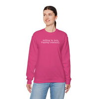 Walking By Faith, Tripping Constantly - Minimalist Design – Gildan Heavy Blend | Trendy Men's and Women’s Soft Sweatshirt. Direct to Garment. Printed & Shipped in the USA. Unisex Sizes.