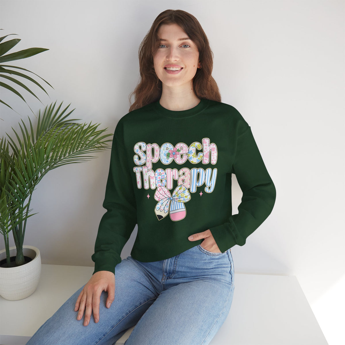Speech Therapy - Pink Blue Coquette – Gildan Heavy Blend | Trendy Women’s Soft Sweatshirt. Direct to Garment. Printed & Shipped in the USA. Unisex Sizes.