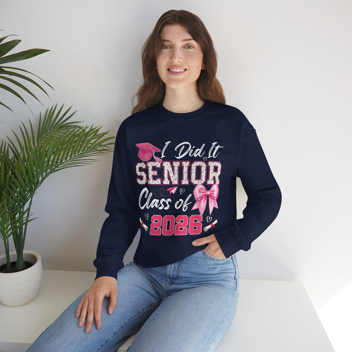 Class of 2026 I Did It Senior Coquette Bow Graduation – Gildan Heavy Blend | Trendy Women’s Soft Sweatshirt. Direct to Garment. Printed & Shipped in the USA. Unisex Sizes.