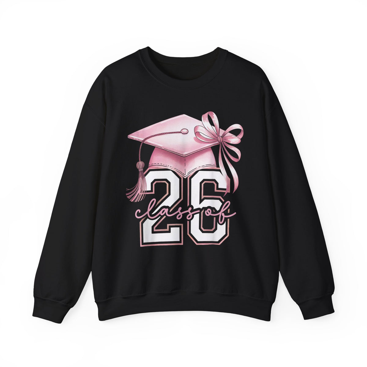 Pink Coquette, Class of 2026 26 Graduation, Pink Cap – Gildan Heavy Blend | Trendy Women’s Soft Sweatshirt. Direct to Garment. Printed & Shipped in the USA. Unisex Sizes.