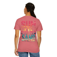 Sun Salt Sand, Beach Sunset - Front & Back Print - Comfort Colors | Trendy Women's and Men's T-Shirt. Direct to Garment. Printed & Shipped in the USA. Unisex Sizes.