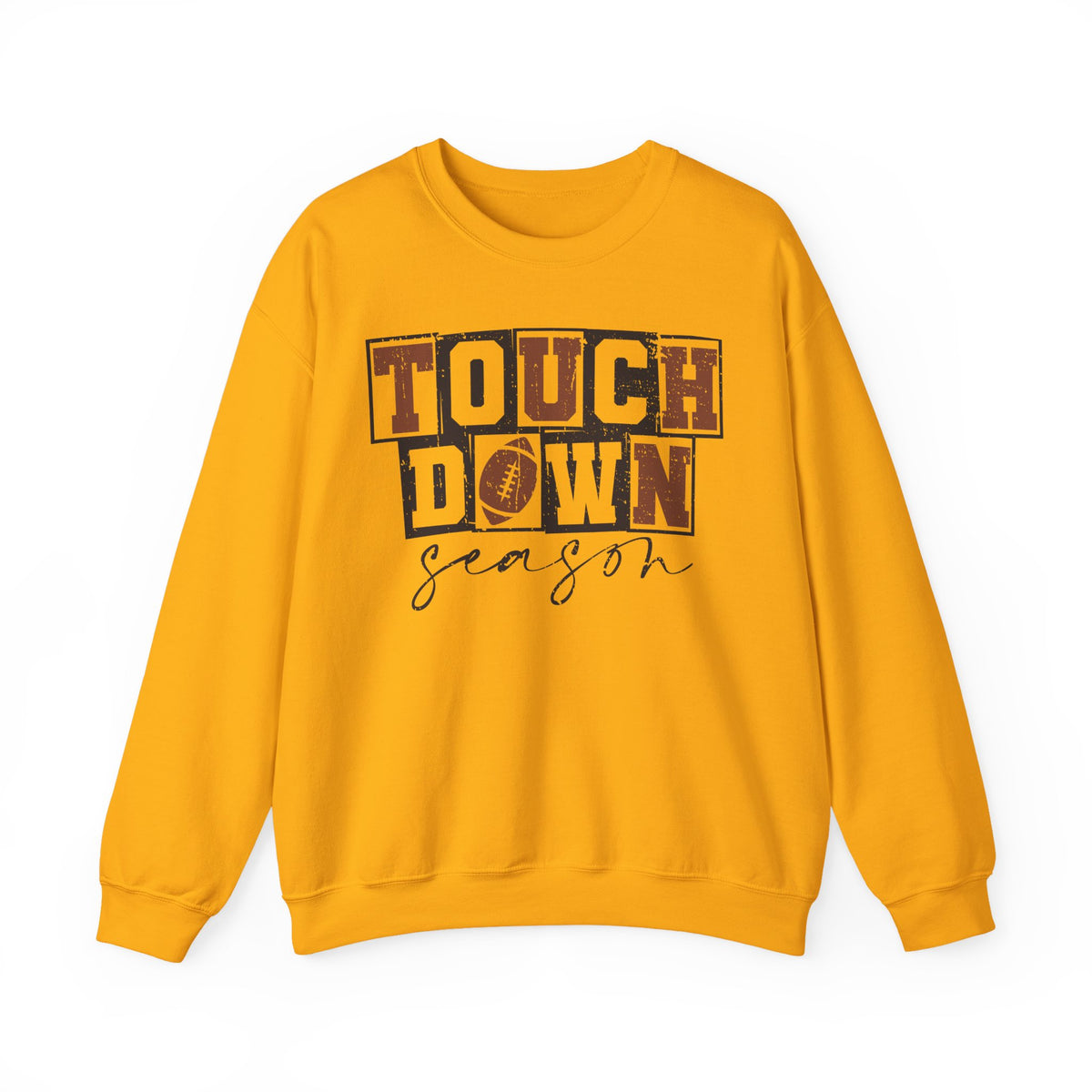 Touchdown Season - Distressed – Gildan Heavy Blend | Trendy Men's and Women’s Soft Sweatshirt. Direct to Garment. Printed & Shipped in the USA. Unisex Sizes.