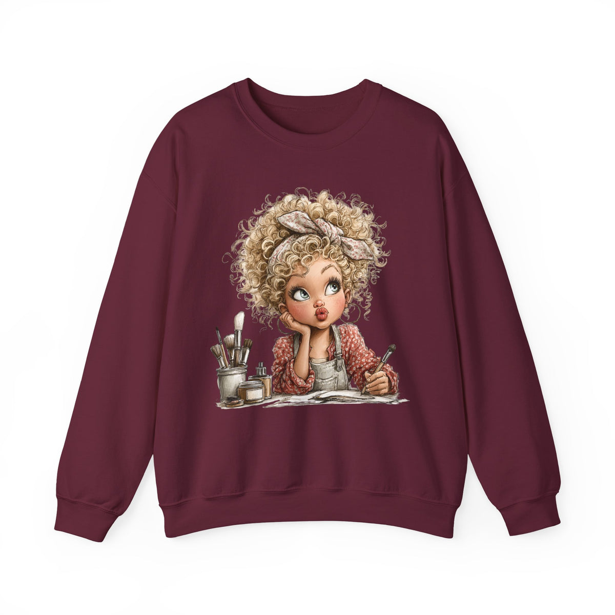 Cute Artist Curly Girl – Gildan Heavy Blend | Trendy Women’s Soft Sweatshirt. Direct to Garment. Printed & Shipped in the USA. Unisex Sizes.