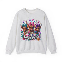 Cute Highland Cows Bingo Squad – Gildan Heavy Blend | Trendy Women’s Soft Sweatshirt. Direct to Garment. Printed & Shipped in the USA. Unisex Sizes.