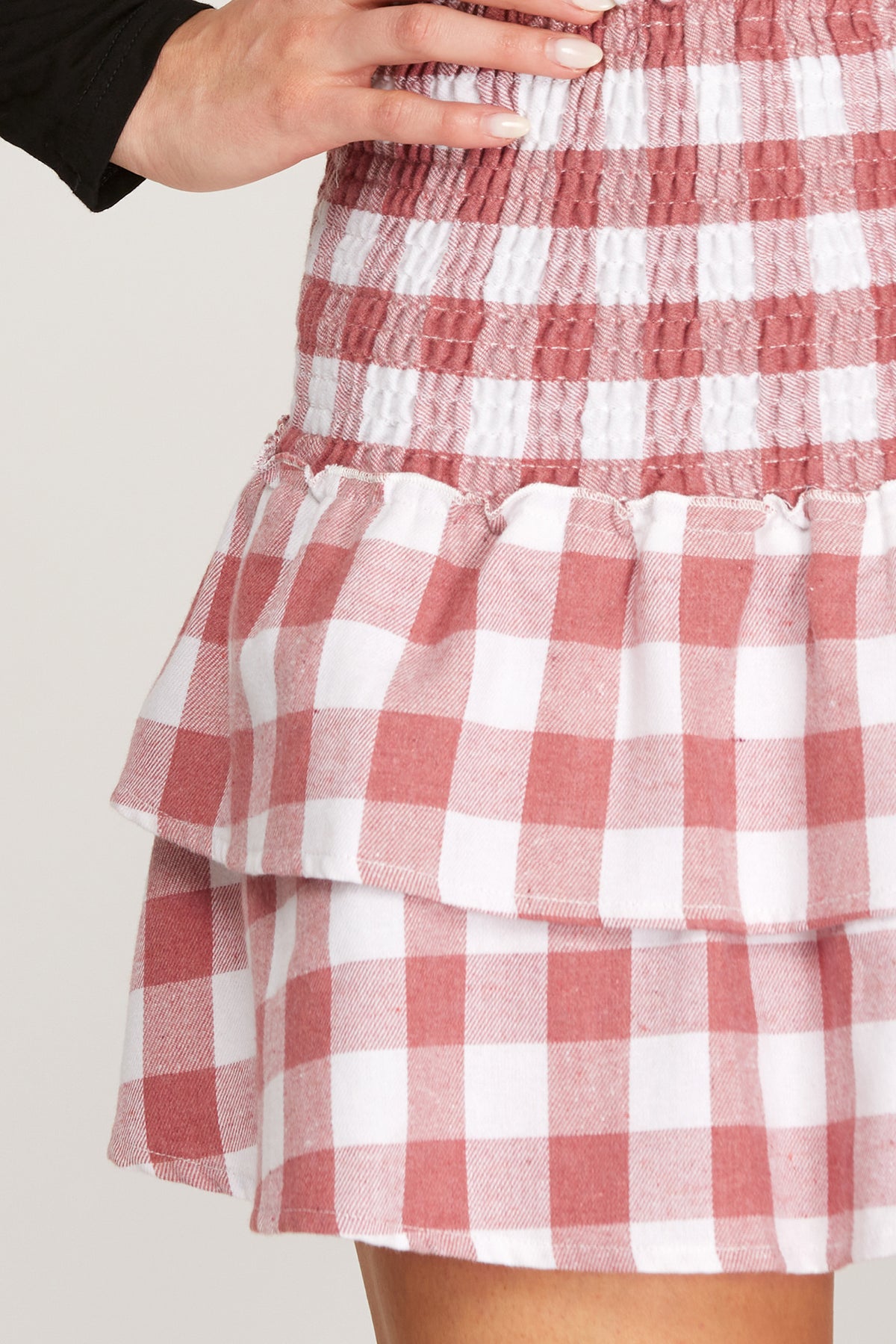 Rose & White Checkered Tiered Mini Skirt