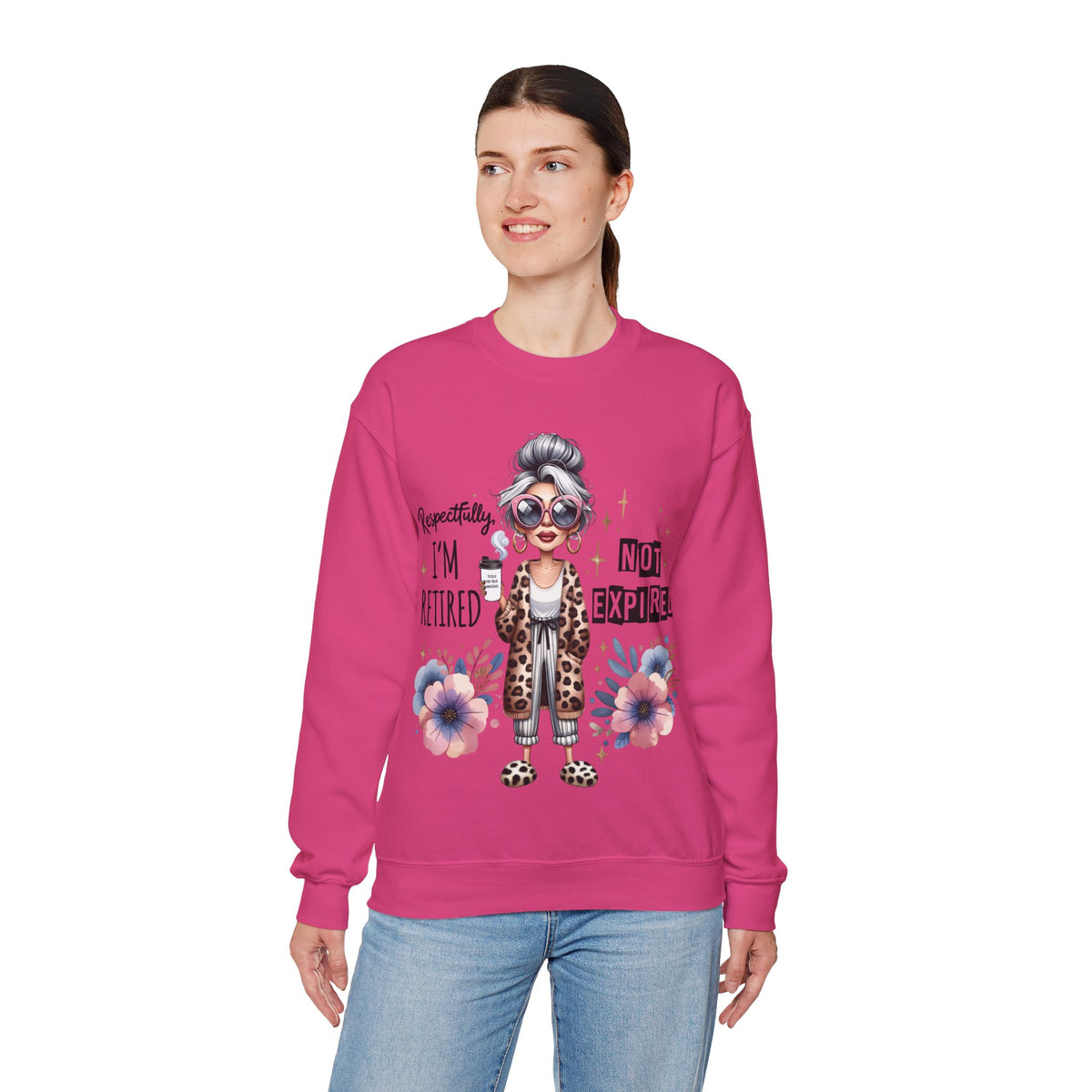 Retired Not Expired Crewneck Sweatshirt — Funny Retro Grandma Graphic