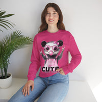 Cute But Feral, Possum in Pink Bibs – Gildan Heavy Blend | Trendy Women’s Soft Sweatshirt. Direct to Garment. Printed & Shipped in the USA. Unisex Sizes.