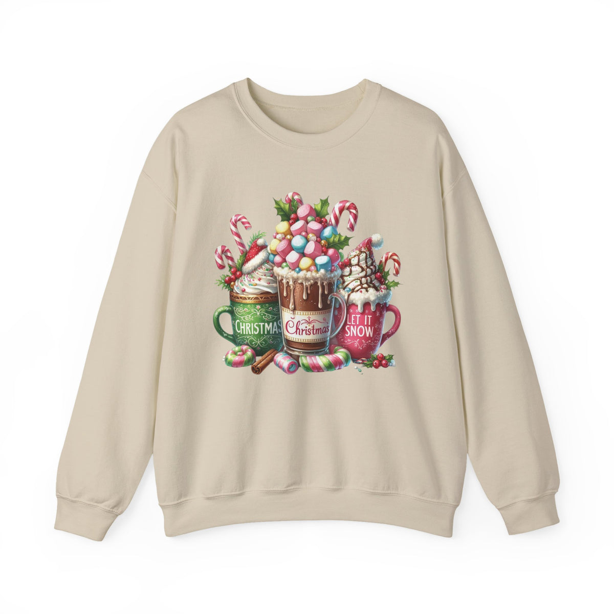 Hot Chocolate Mugs Christmas Hot Cocoa – Gildan Heavy Blend | Trendy Women’s Soft Sweatshirt. Direct to Garment. Printed & Shipped in the USA. Unisex Sizes.