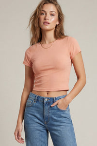 Short Sleeve (Peach) Ribbed Basic Top